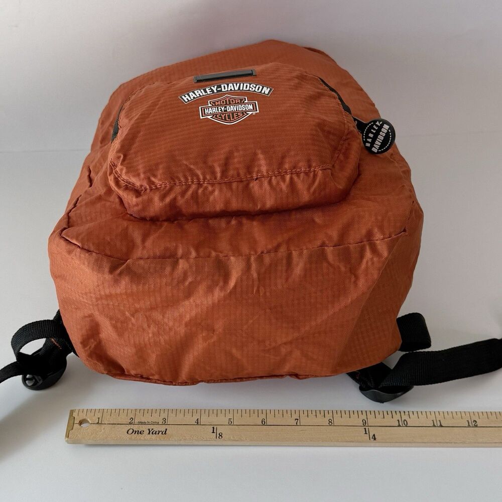 Harley-Davidson w/Bar & Shield Logo Orange Nylon Adjustable Backpack Daypack NEW - Picture 9 of 12